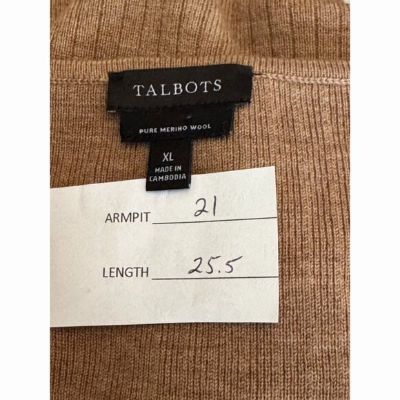 Talbots Pure Merino Wool Ribbed Sweater Sz XL Camel Tan Fall Minimalist Classic - Picture 2 of 9